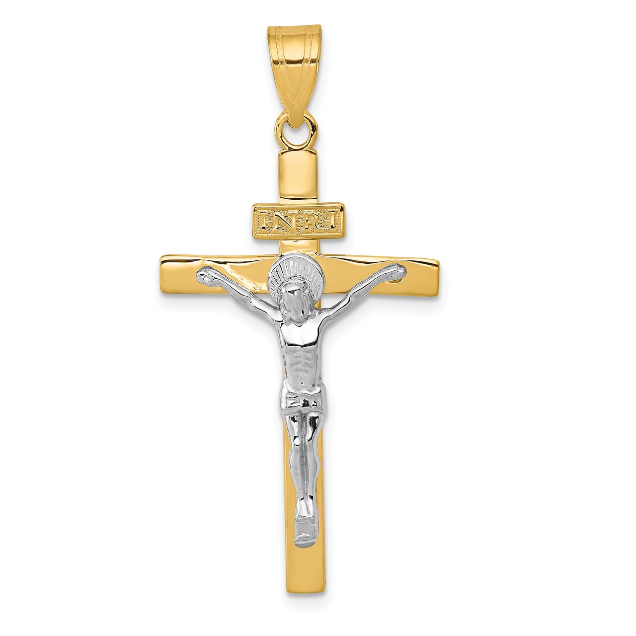 14K Two Tone Gold Inri Crucifix Pendant Charm Jewelry 44 x 21 mm